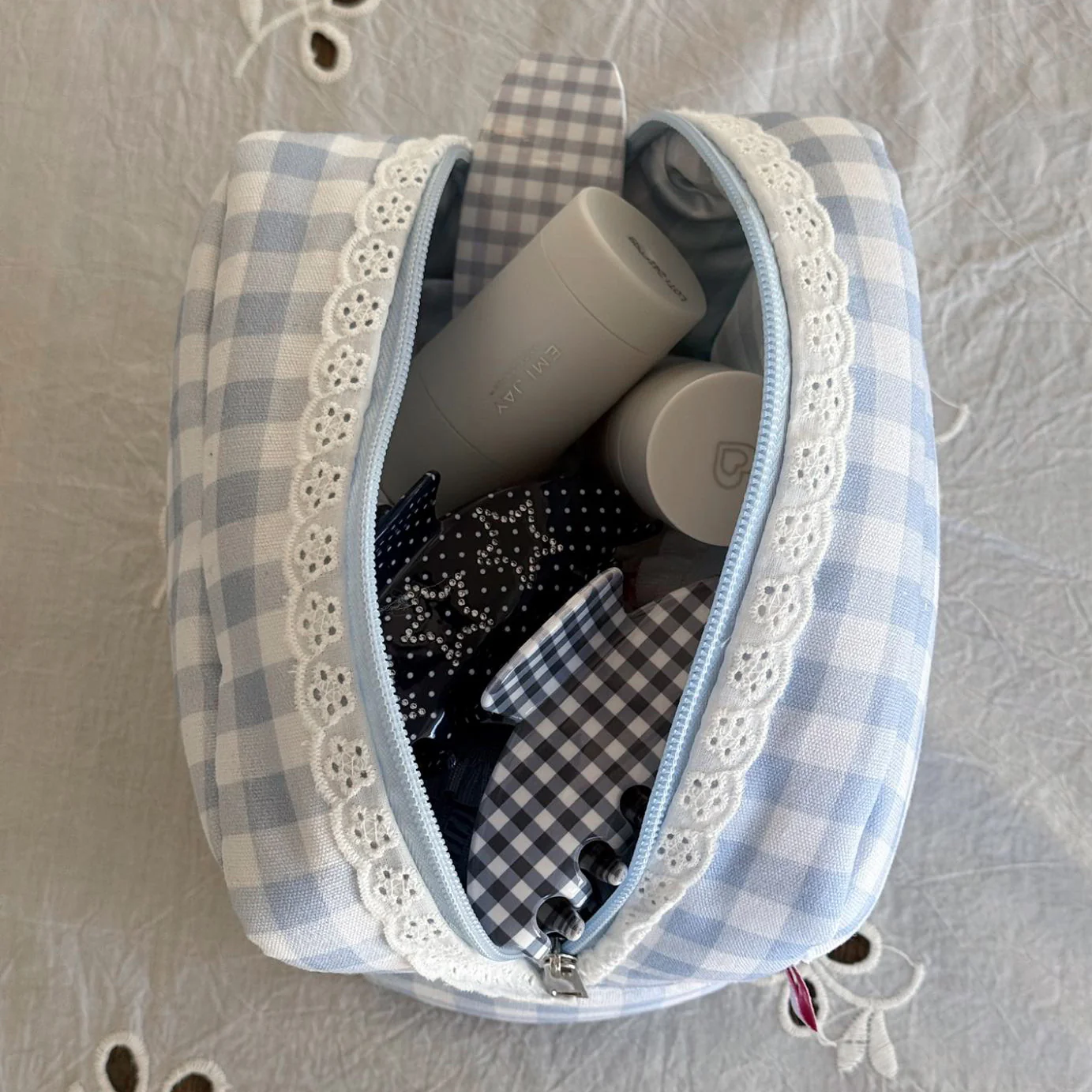Gingham Pouch in Powder Blue - Image 5
