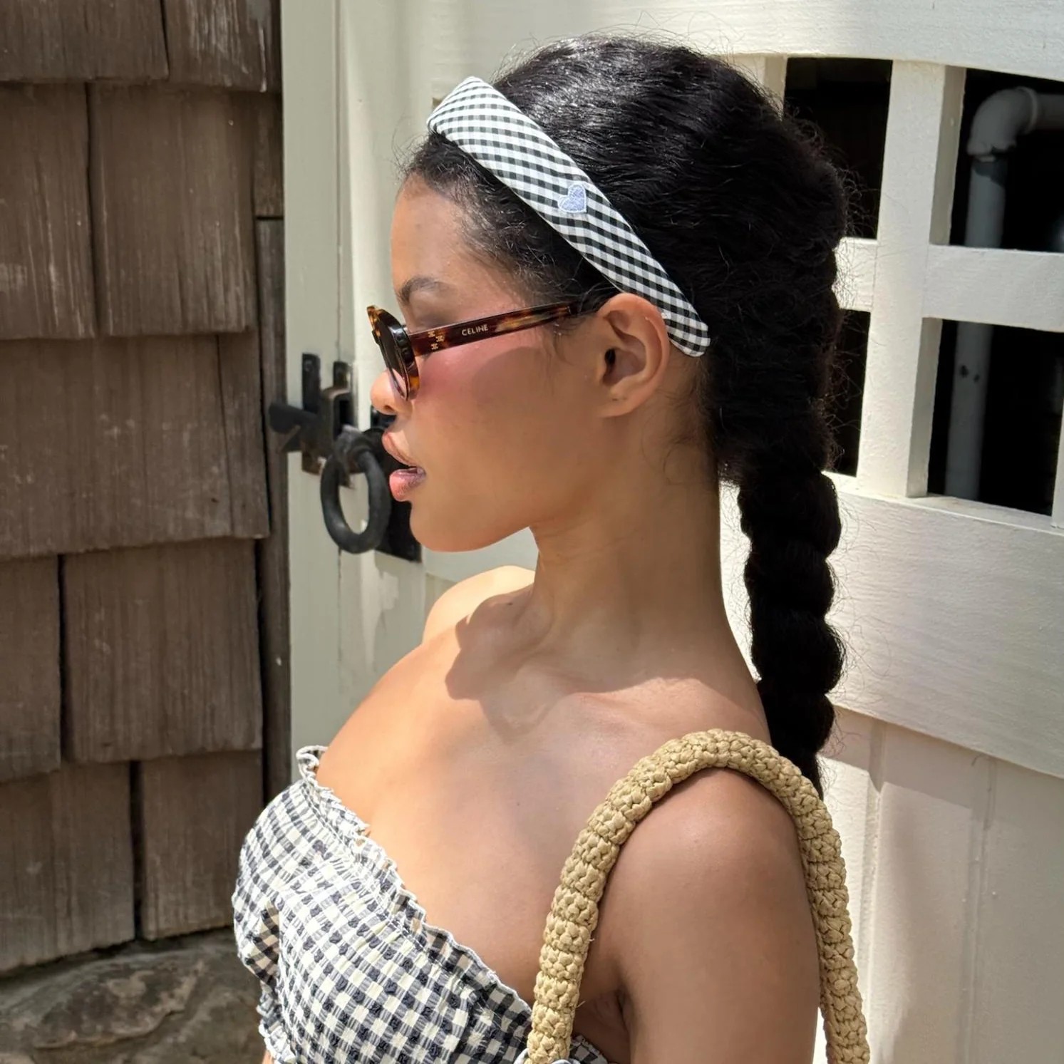 Halo Headband in Navy Gingham - Image 4
