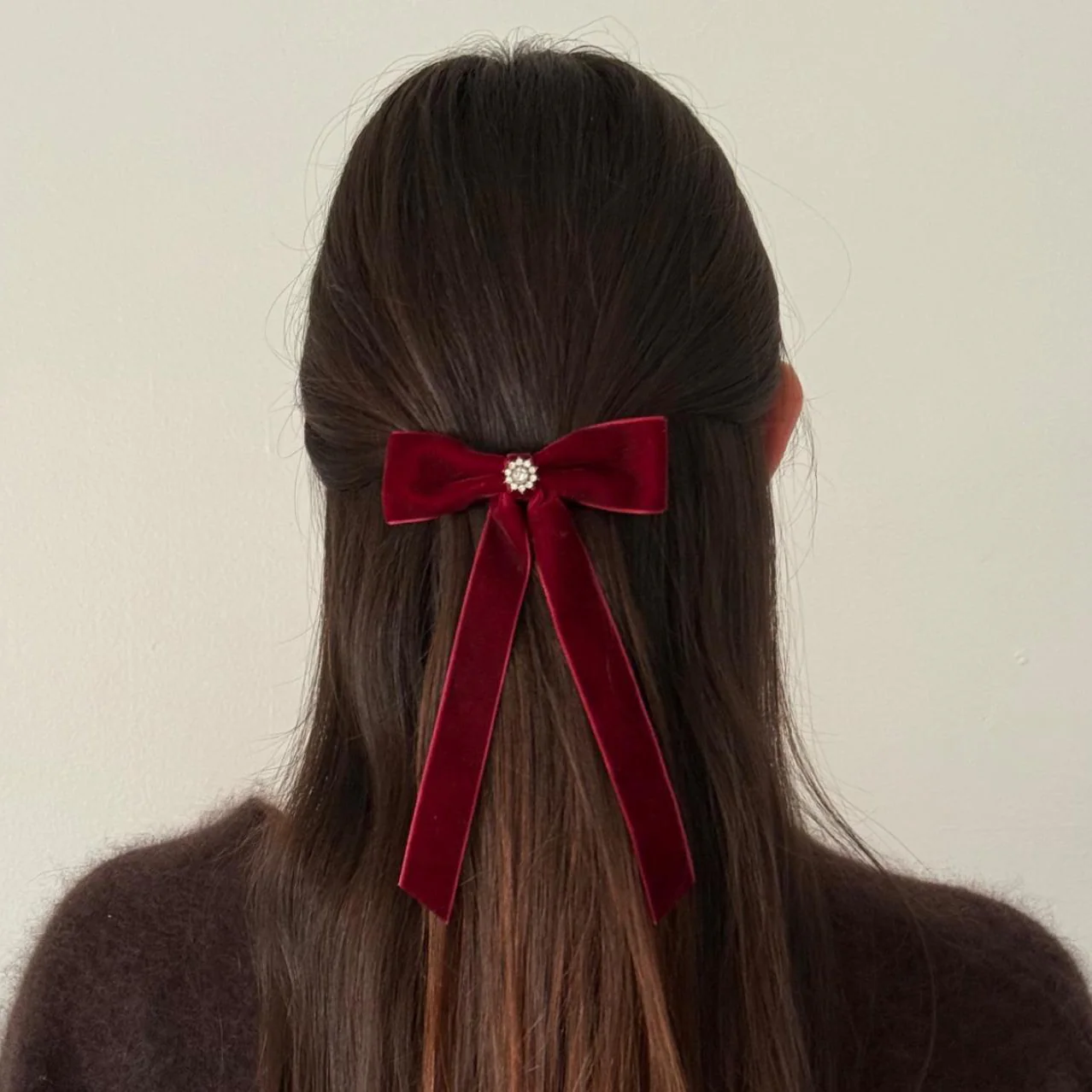 Iconic Velvet Bow Barrette in Cabernet - Image 3