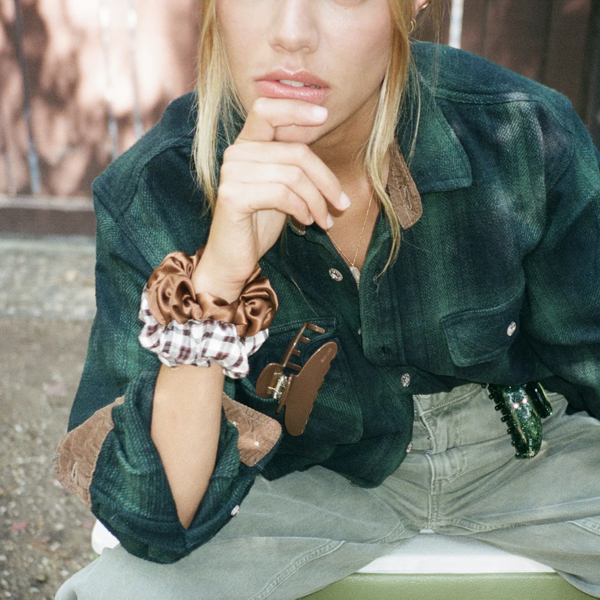 Plaid Scrunchie in Chai - Image 2