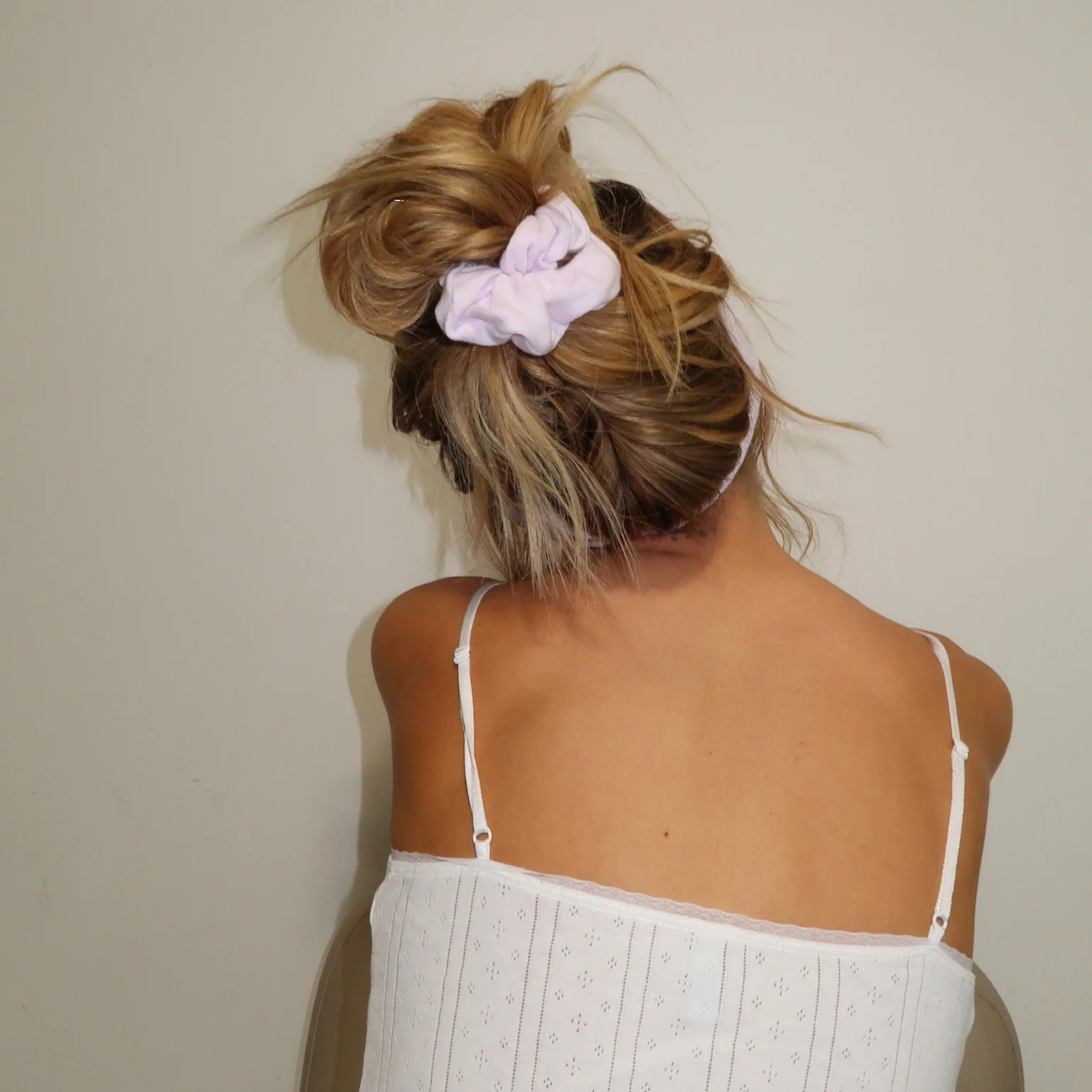 Pointelle Scrunchie in Frosted Lilac - Image 3