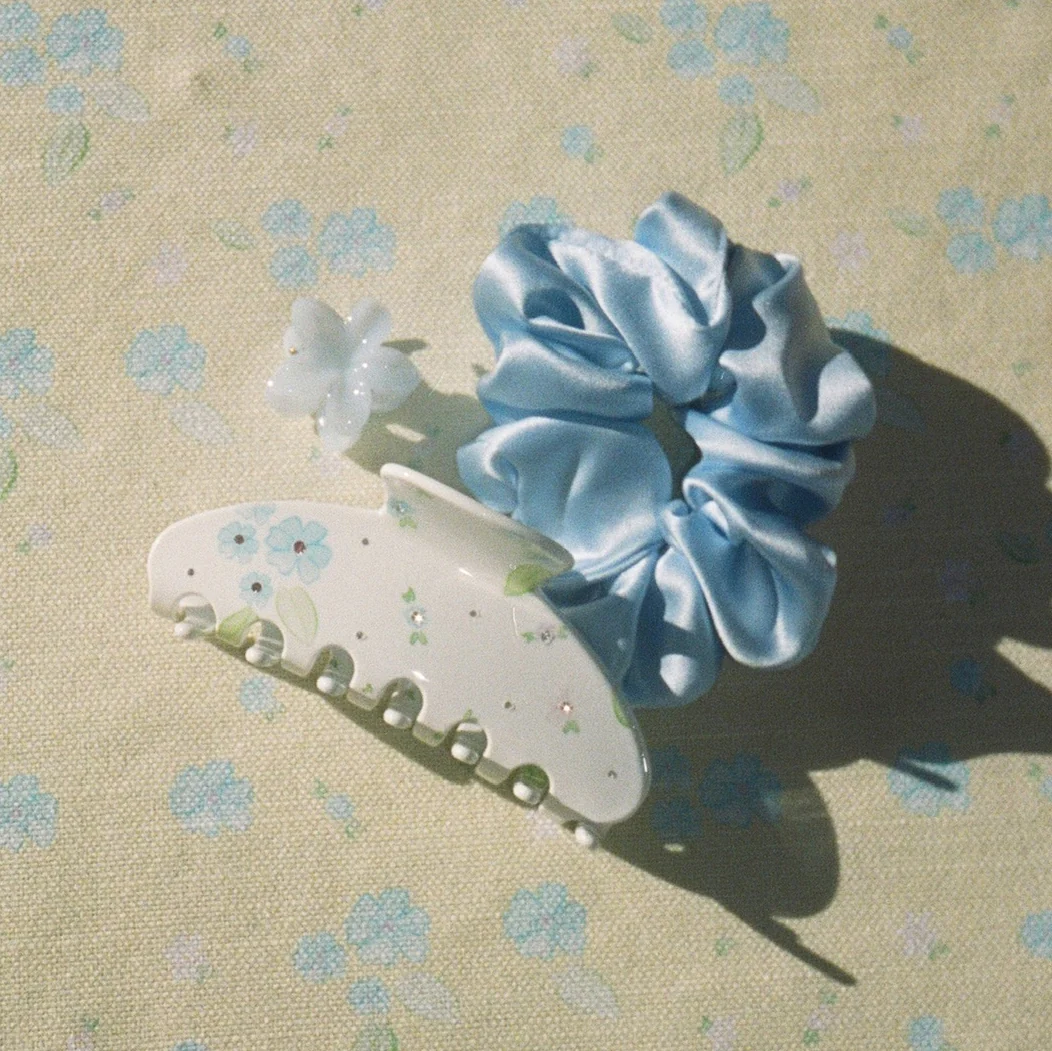 Sweet Dreams Silk Scrunchie in Sky Blue - Image 2
