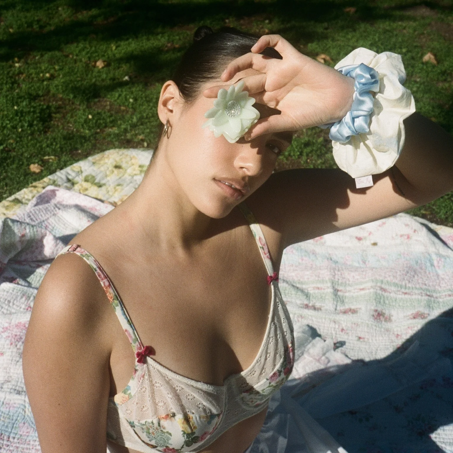 Sweet Dreams Silk Scrunchie in Sky Blue - Image 3